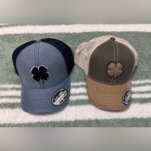 Live Lucky 🍀 Black Clover Blue and Tan Clover Caps